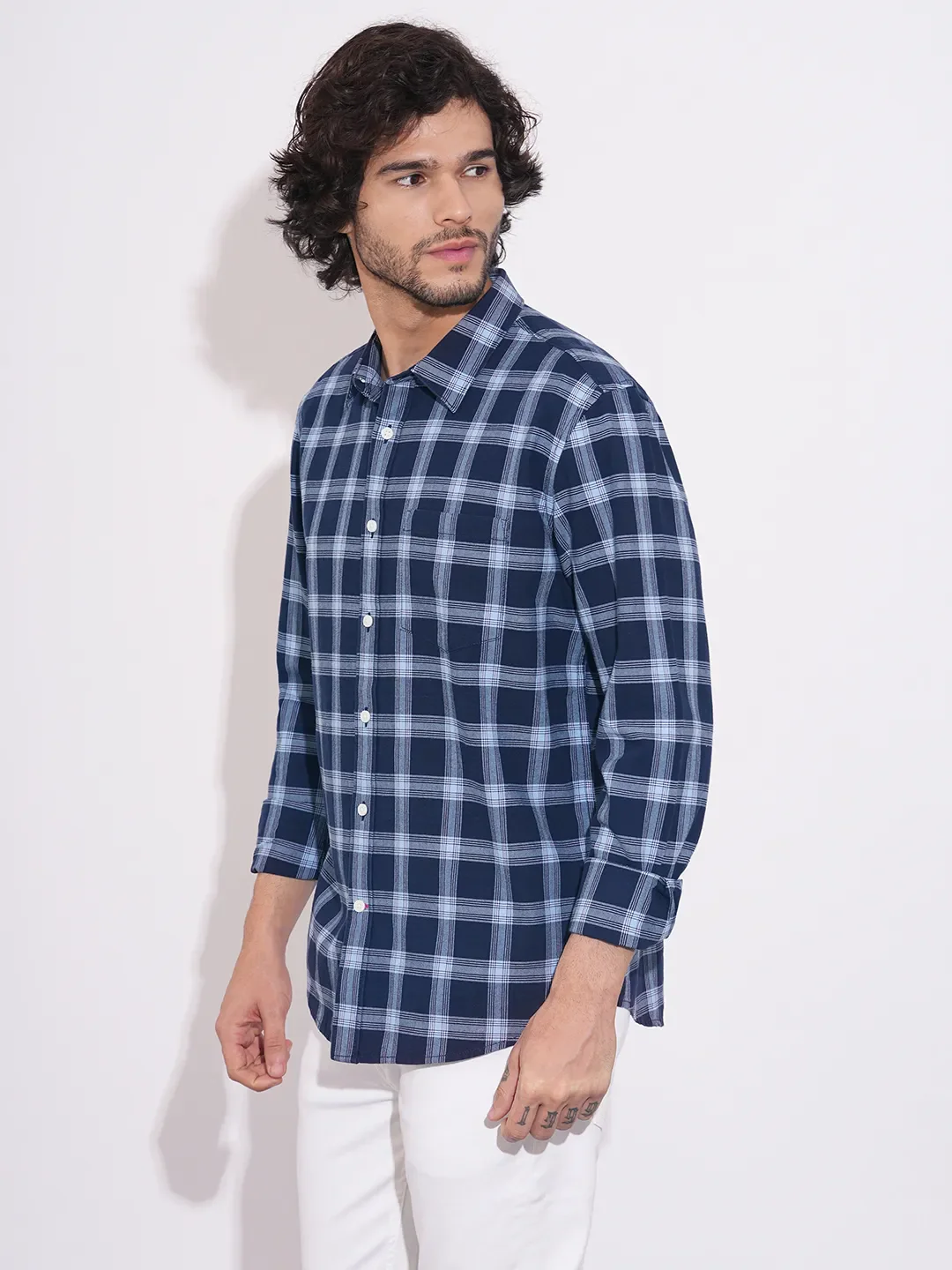 Navy Regular Fit Regular Collar Men's Shirt by Being Human Clothing - Image 3