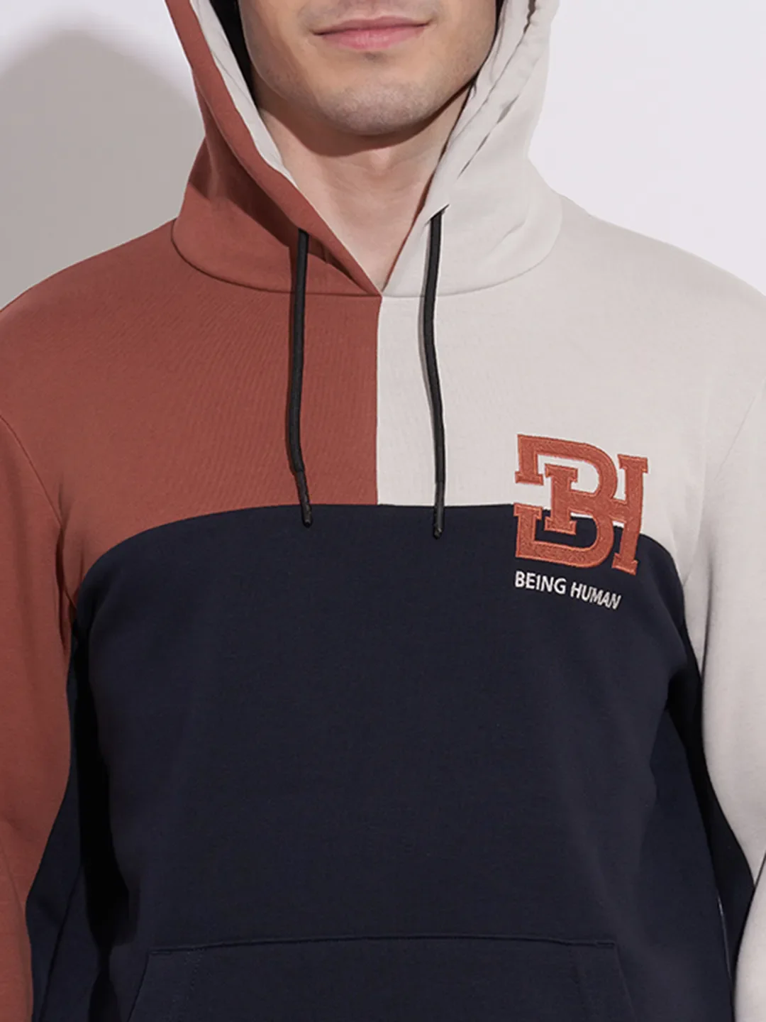 Blue Regular Fit  Long Sleeves Cotton Blend Men's Hoodie by Being Human Clothing - Image 5