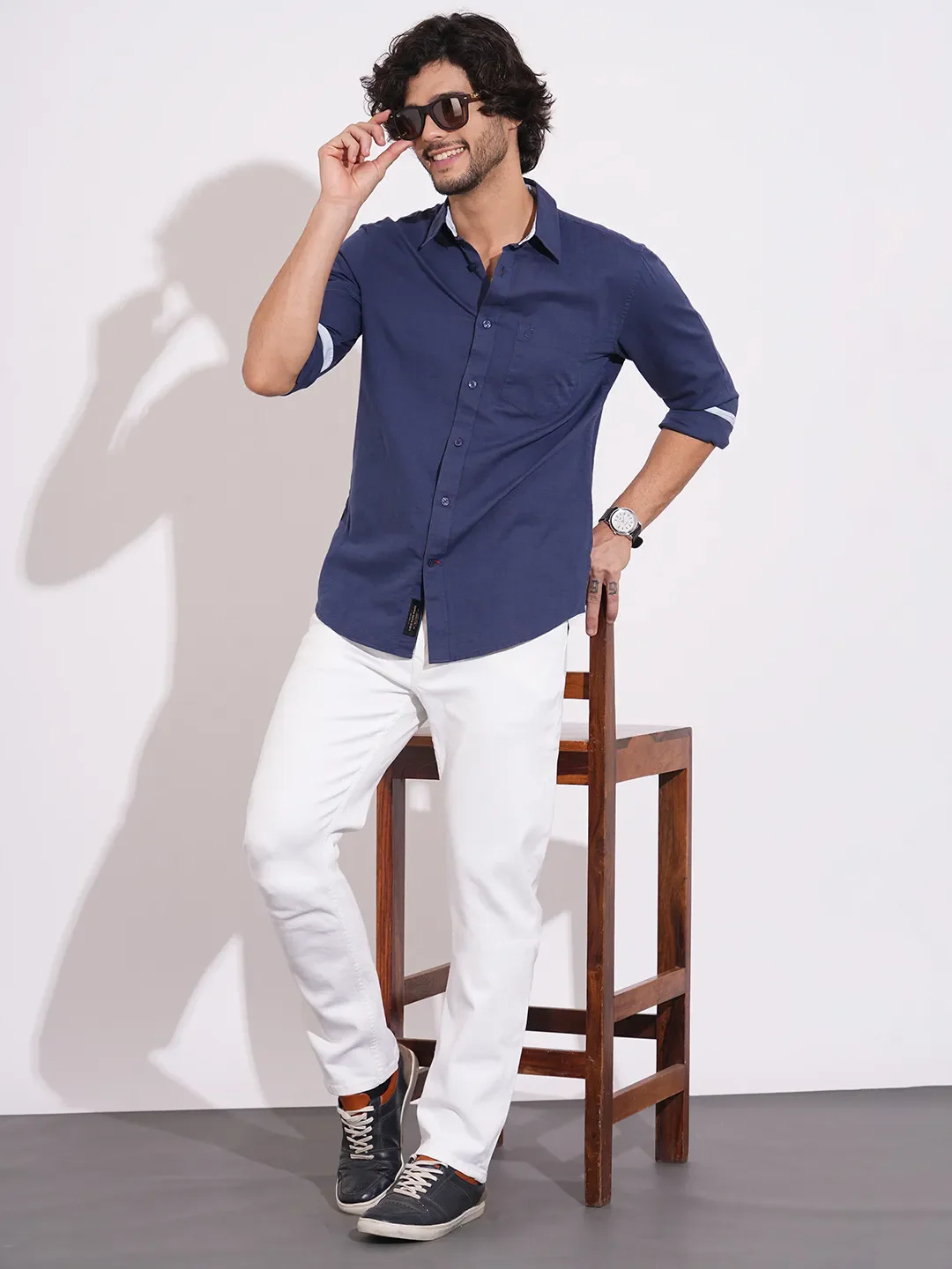 Navy Regular Fit Regular Collar Men's Shirt by Being Human Clothing - Image 4
