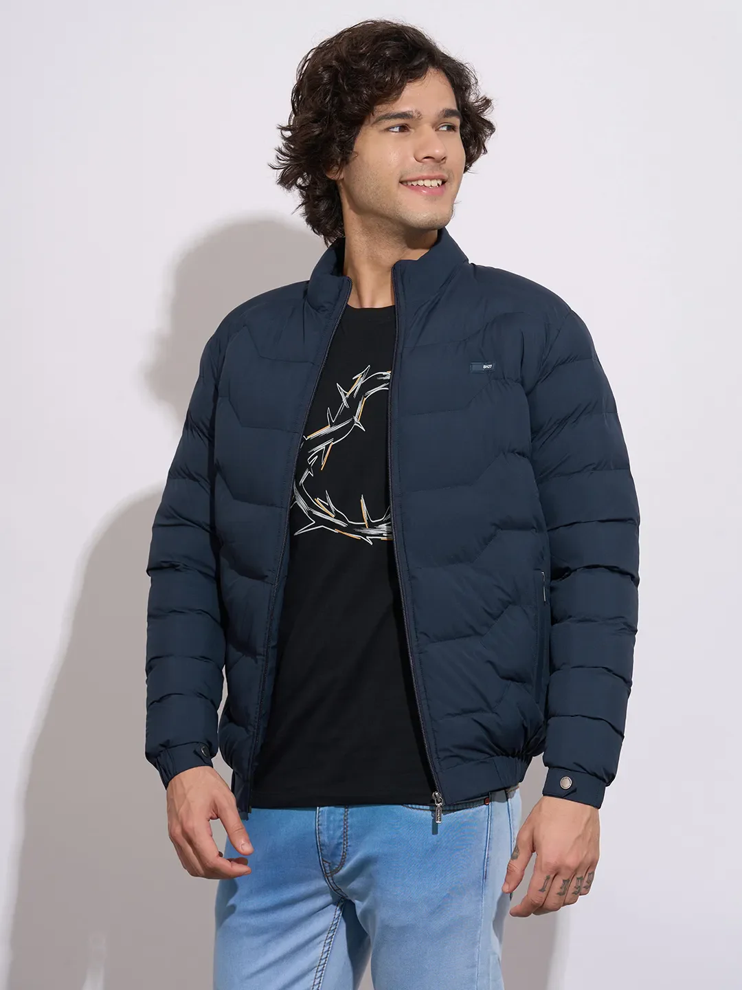 Blue Regular Fit Long Sleeves Polyester Men's Jacket by Being Human Clothing - Image 2