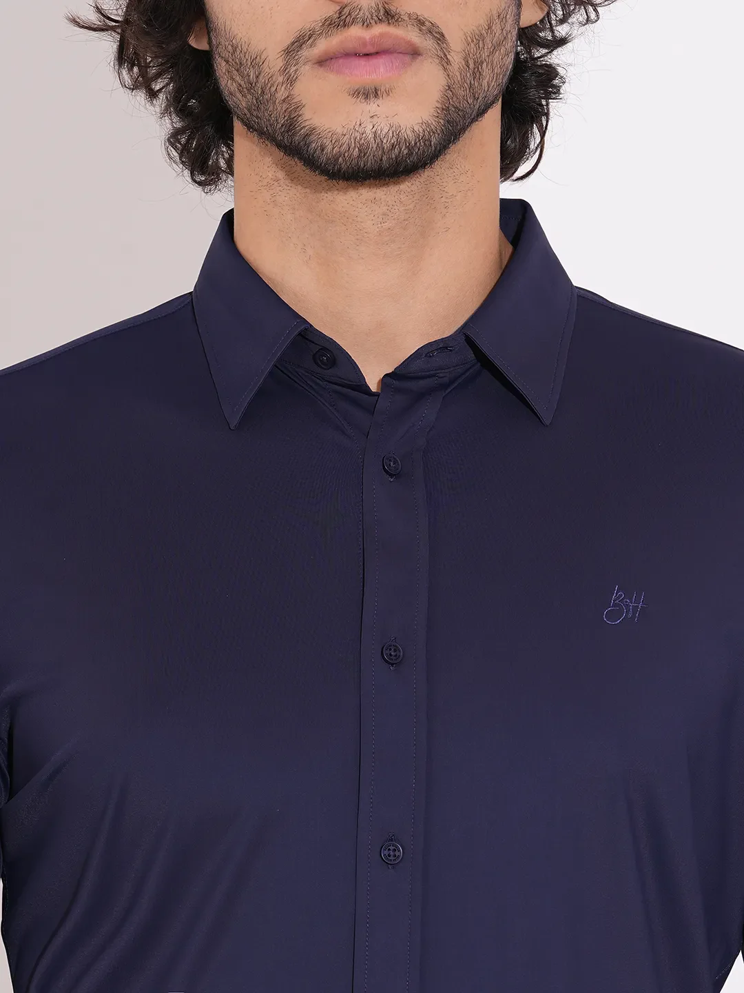 Blue Moderno Fit Regular Collar Long Sleeves Nylon Men's Shirt by Being Human Clothing - Image 5