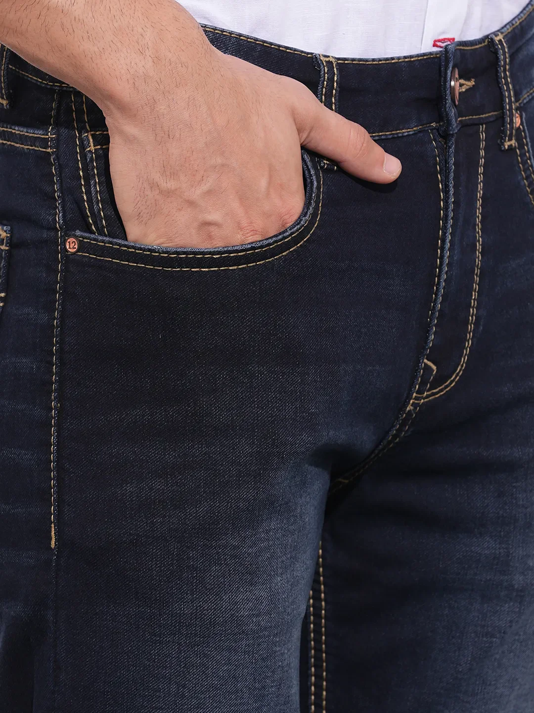 Dark Blue Straight Fit Denims For Men By Being Human Clothing - Image 5