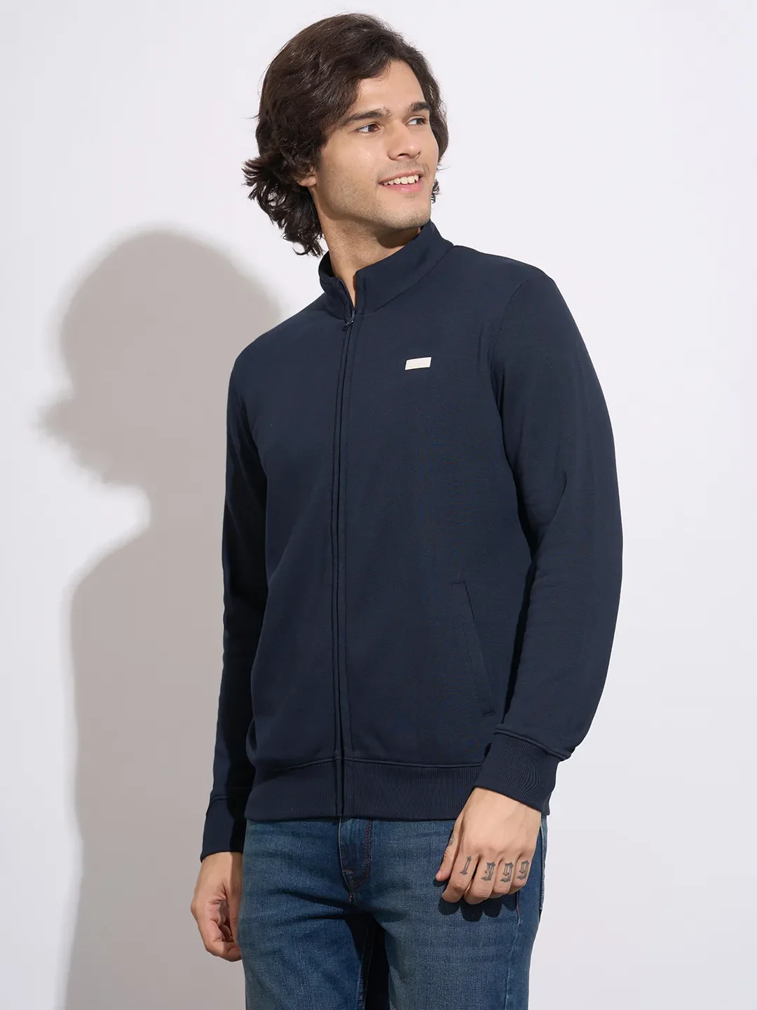 Navy Regular Fit Round Neck Men's Sweatshirt by Being Human Clothing - Image 2