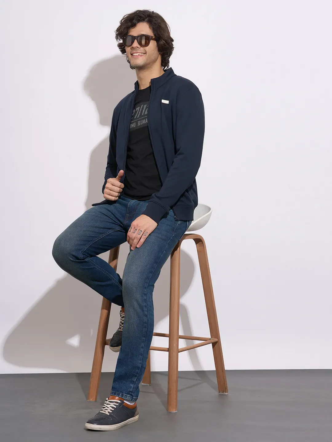 Navy Regular Fit Round Neck Men's Sweatshirt by Being Human Clothing - Image 4