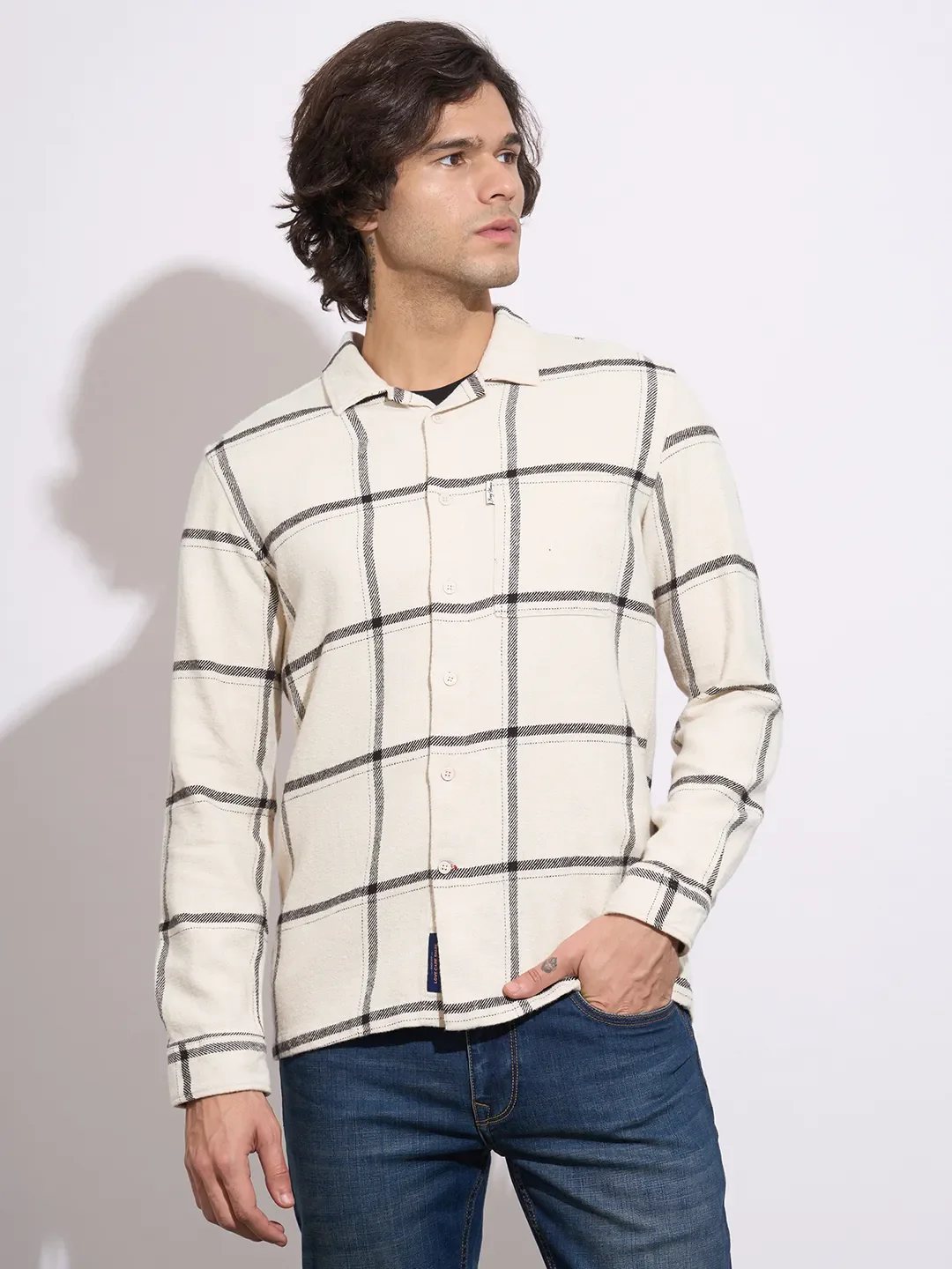 Beige Moderno Fit Regular Collar Men's Shirt by Being Human Clothing