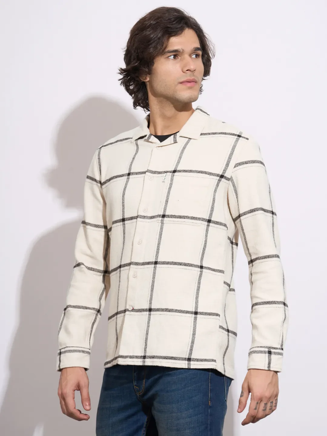 Beige Moderno Fit Regular Collar Men's Shirt by Being Human Clothing - Image 2