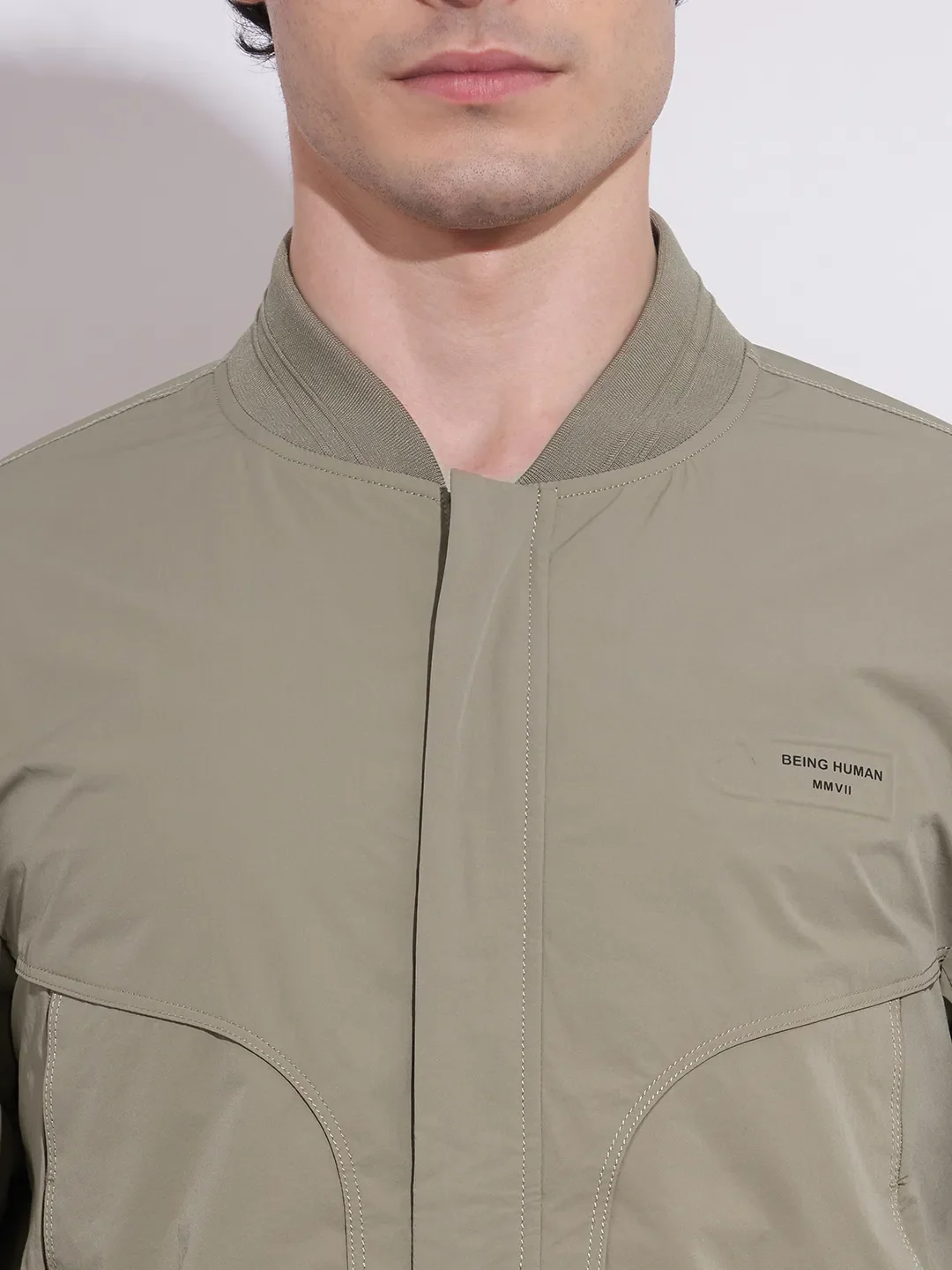 Olive Regular Fit Men's Jacket by Being Human Clothing - Image 5