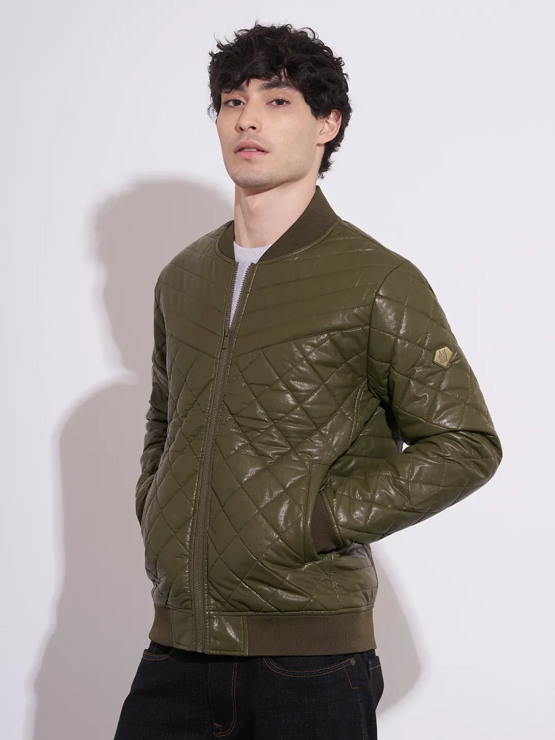 Olive Regular Fit Men's Jacket by Being Human Clothing - Image 2