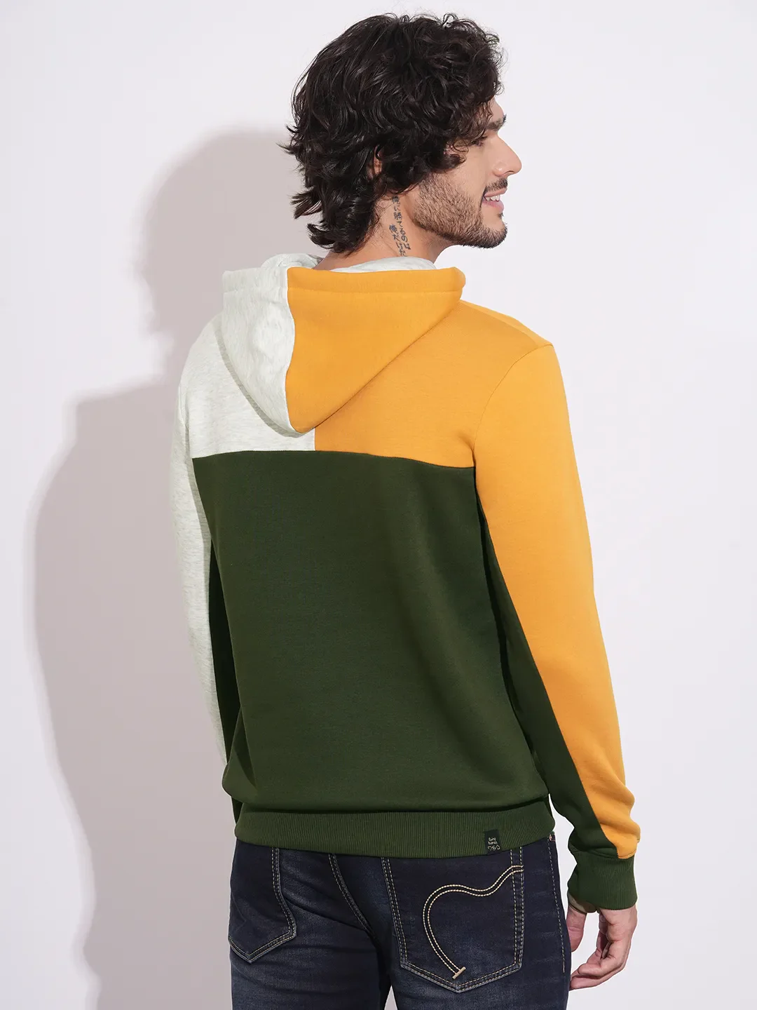 Olive Regular Fit  Long Sleeves Cotton Blend Men's Hoodie by Being Human Clothing - Image 3