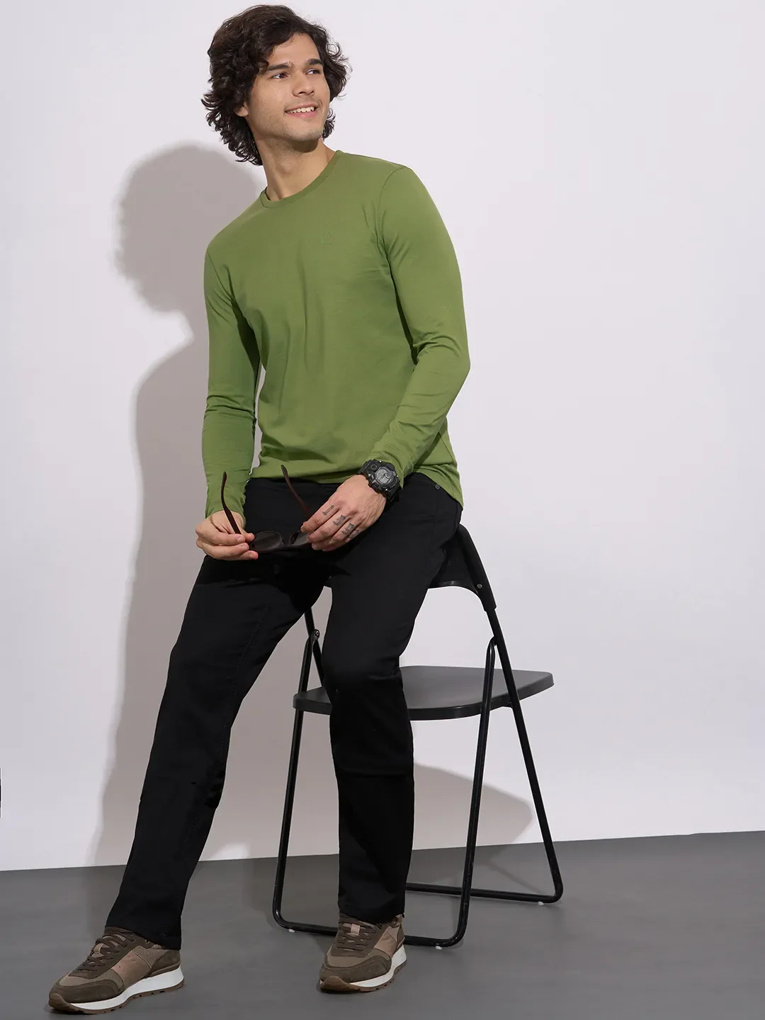 Olive Moderno Fit Round Neck Men's T-Shirt by Being Human Clothing - Image 4