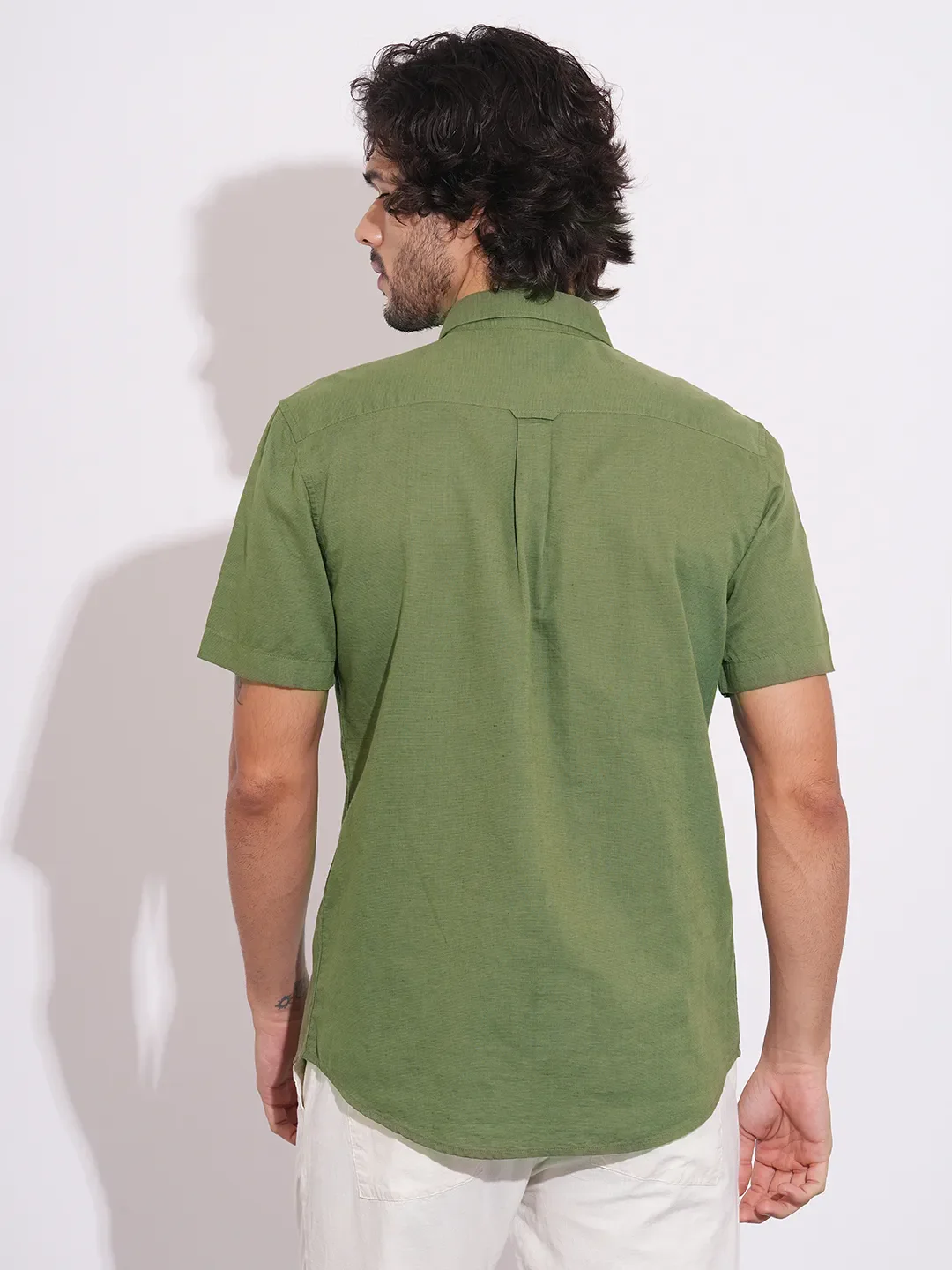 Olive Moderno Fit Regular Collar Men's Shirt by Being Human Clothing - Image 3
