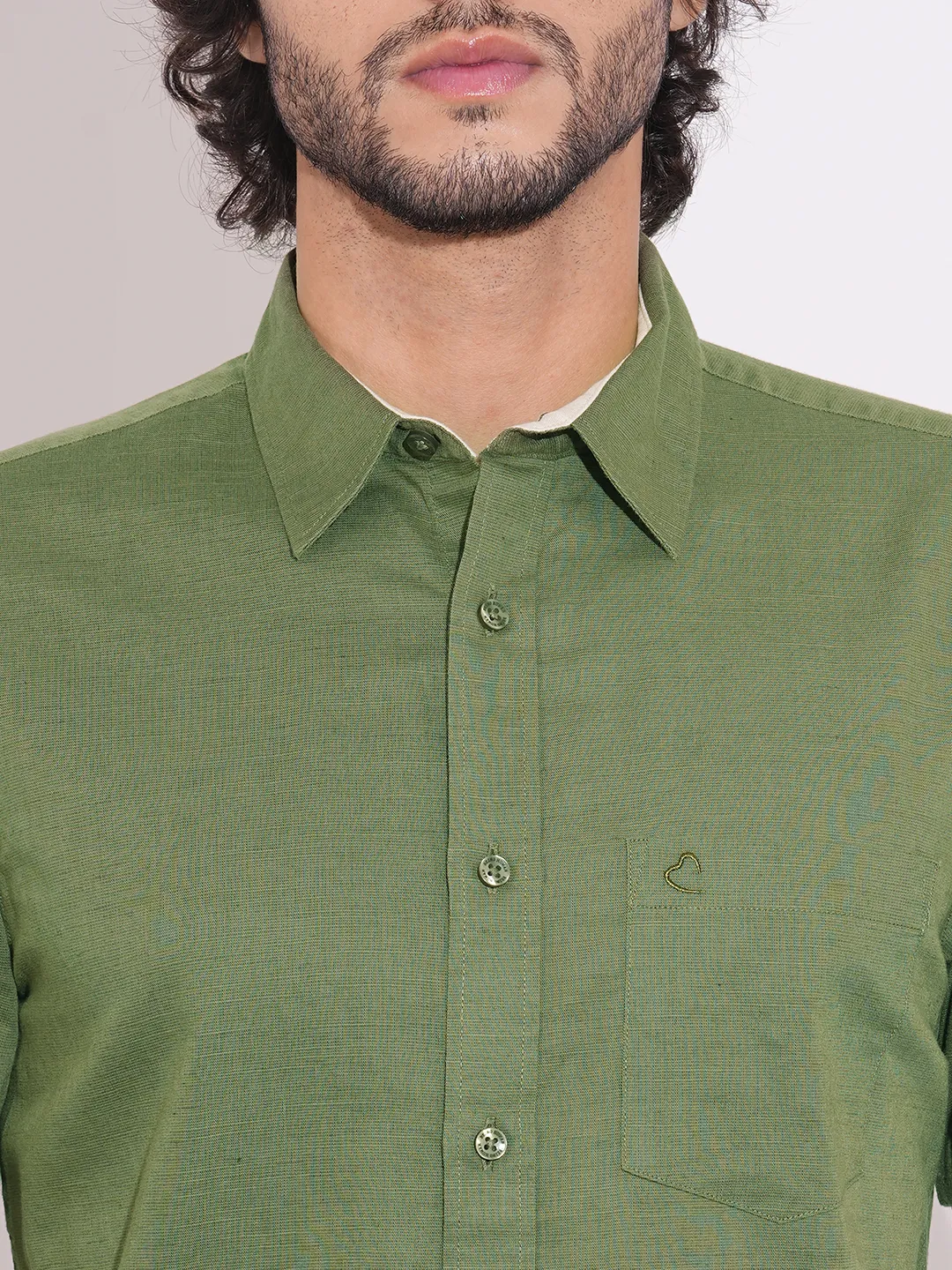 Olive Moderno Fit Regular Collar Men's Shirt by Being Human Clothing - Image 5