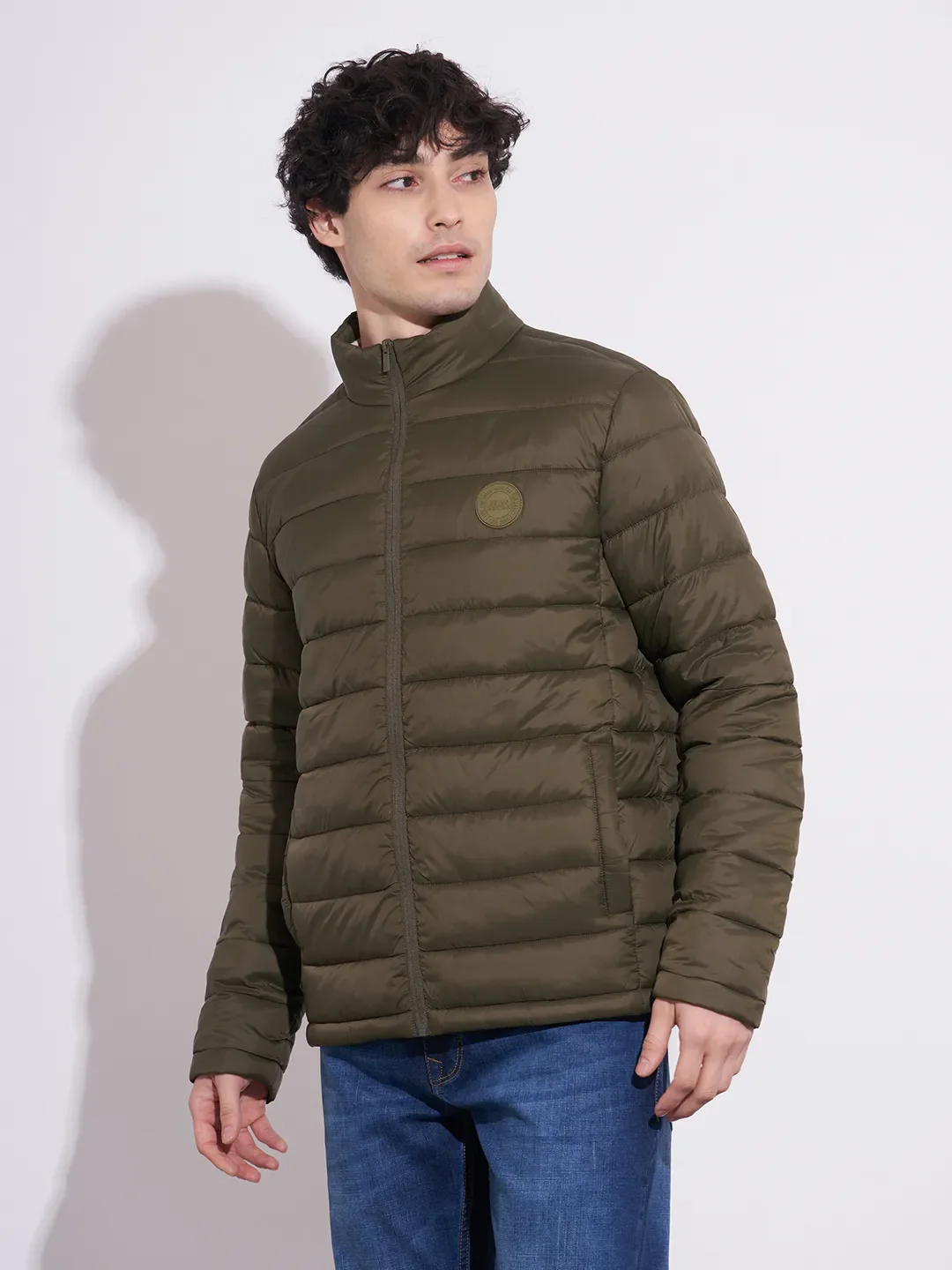 Olive Regular Fit Men's Jacket by Being Human Clothing - Image 2