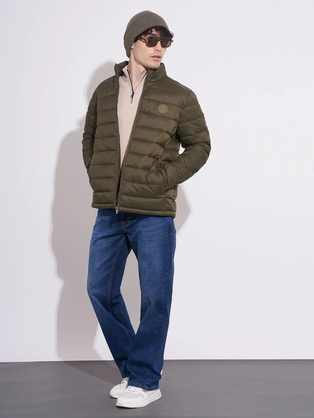 Olive Regular Fit Men's Jacket by Being Human Clothing - Image 4