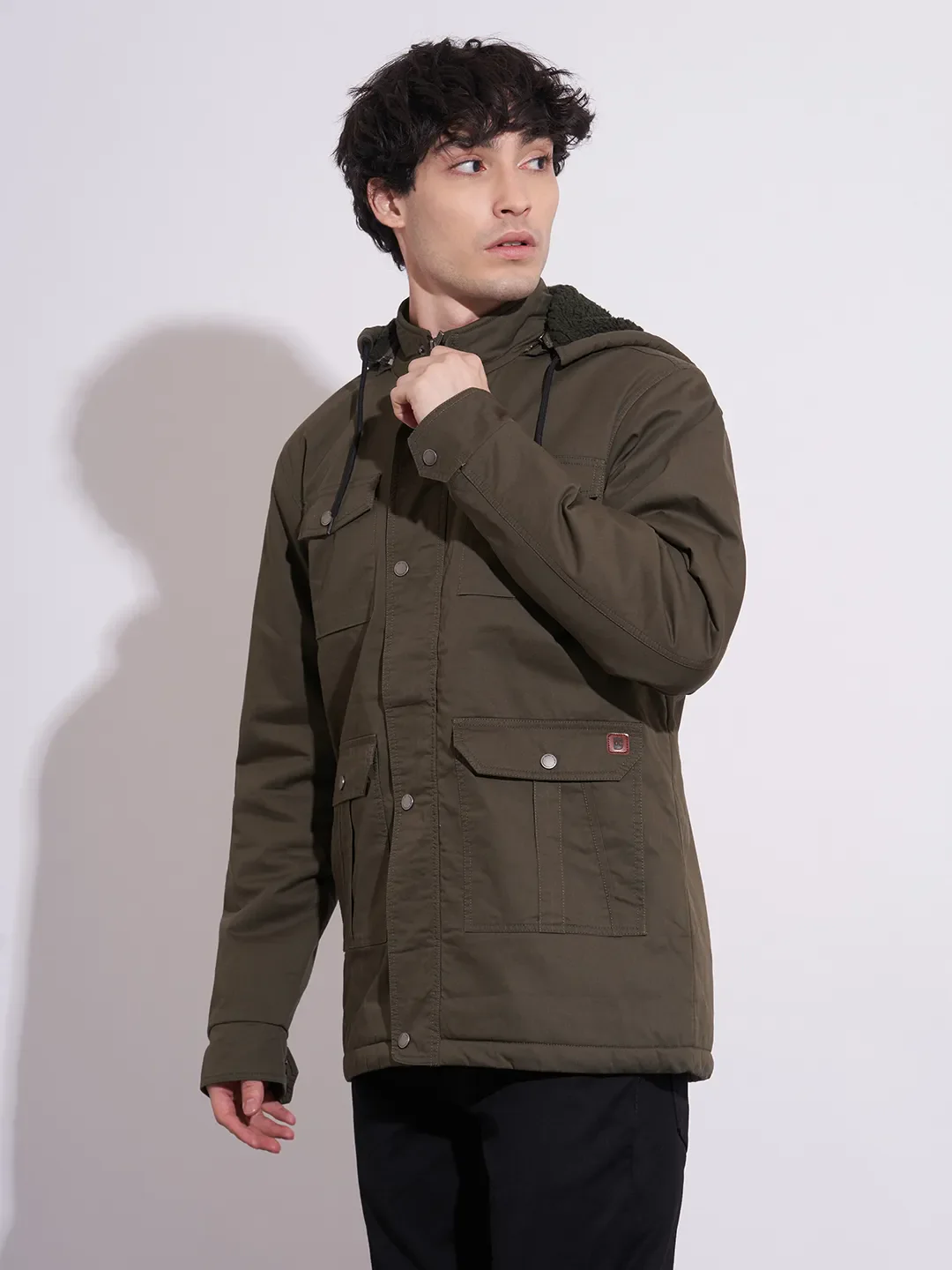 Olive Regular Fit Long Sleeves Polyester Men's Jacket by Being Human Clothing - Image 2