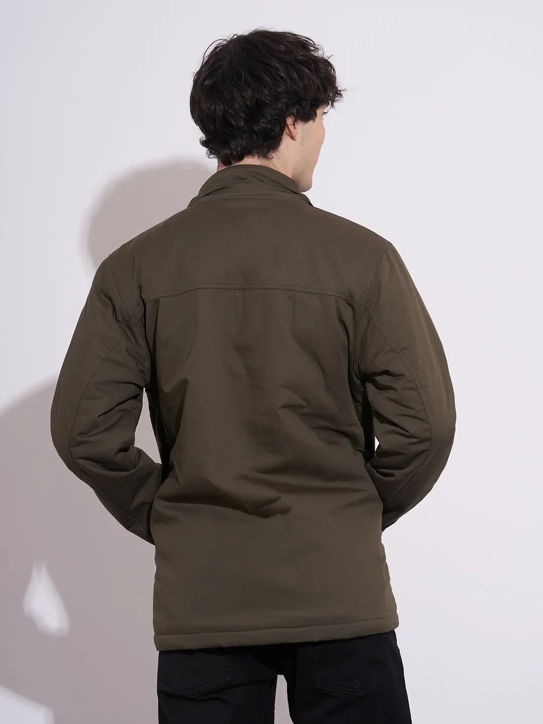 Olive Regular Fit Long Sleeves Polyester Men's Jacket by Being Human Clothing - Image 3