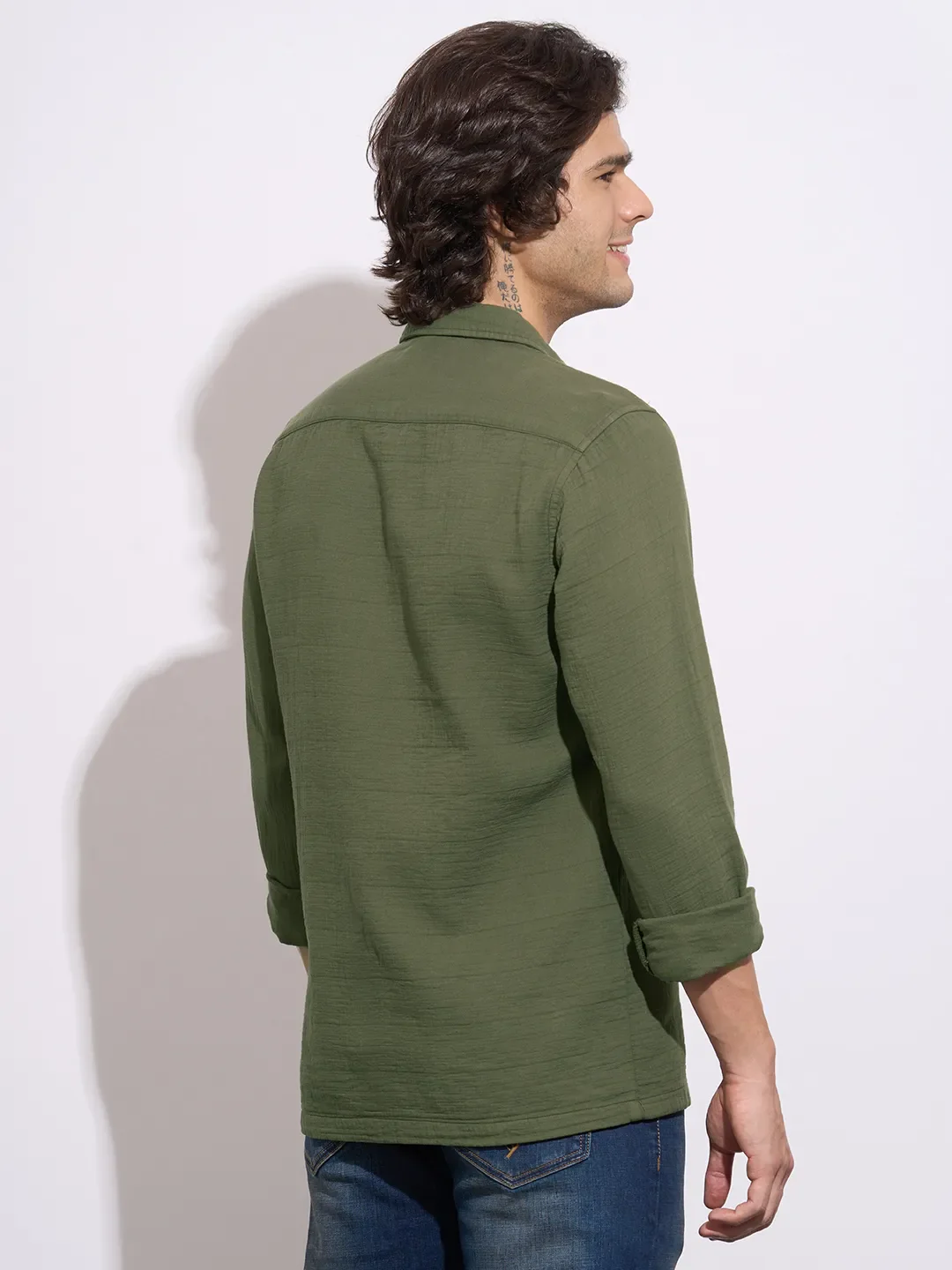 Olive Regular Fit Regular Collar Men's Shirt by Being Human Clothing - Image 3