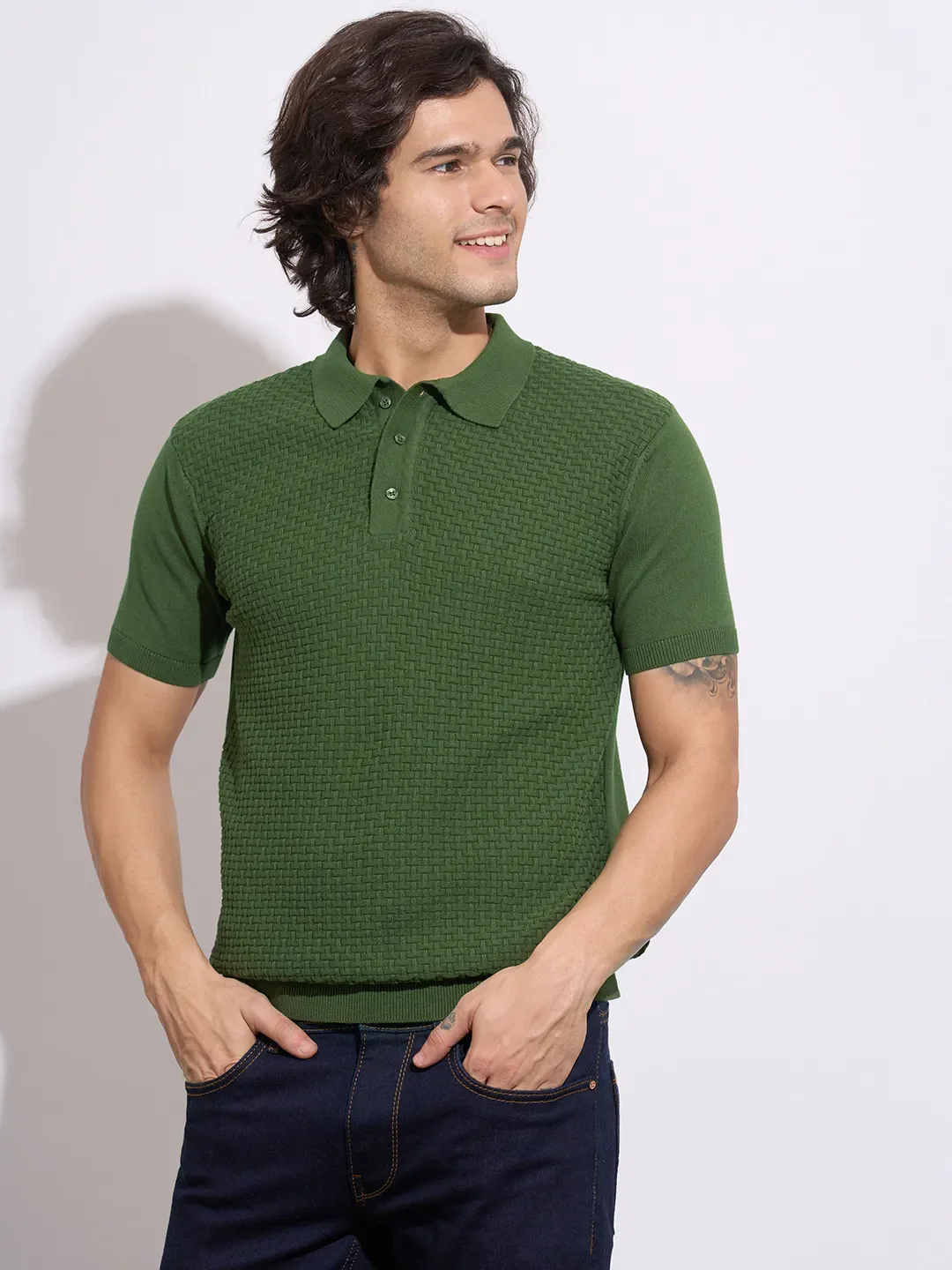 Olive Regular Fit Men's Polo T-Shirt by Being Human Clothing