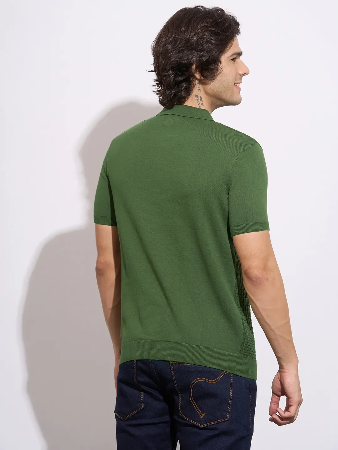 Olive Regular Fit Men's Polo T-Shirt by Being Human Clothing - Image 3