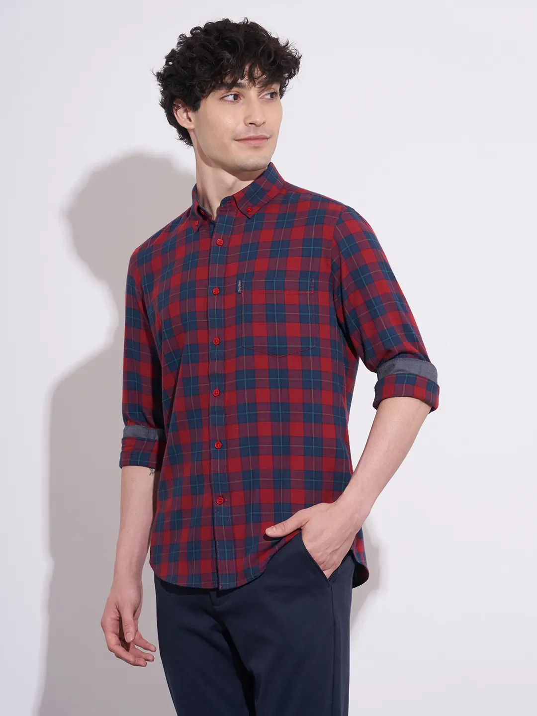 Red Regular Fit Regular Collar Men's Shirt by Being Human Clothing - Image 2