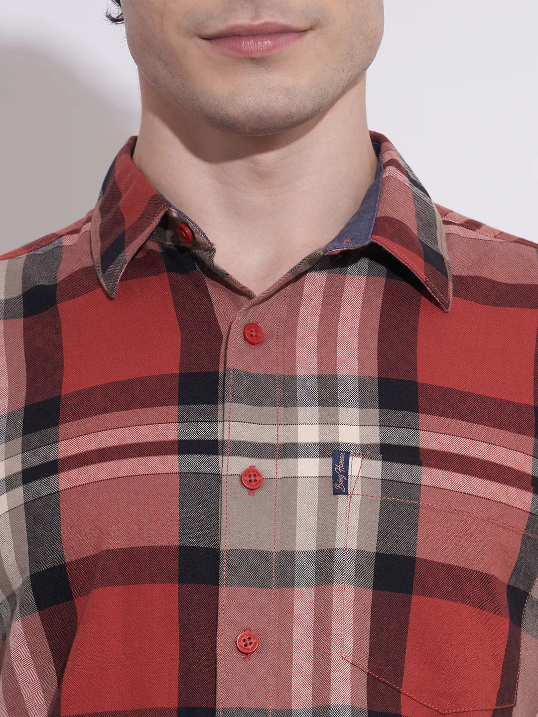 Red Regular Fit Regular Collar Men's Shirt by Being Human Clothing - Image 5