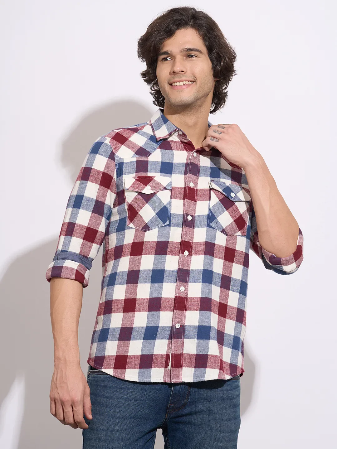 Brown Moderno Fit Regular Collar Long Sleeves Cotton Men's Shirt by Being Human Clothing