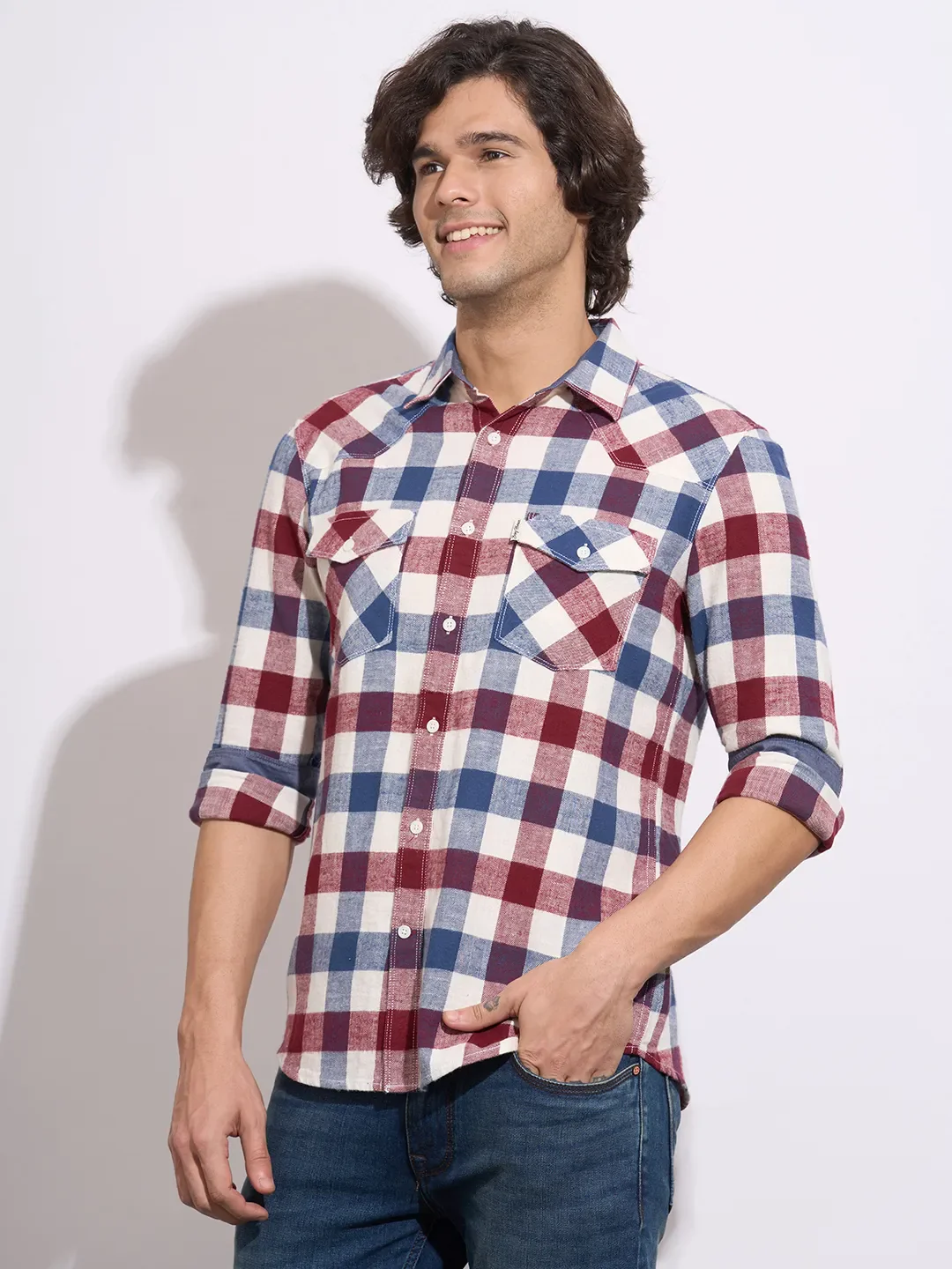 Brown Moderno Fit Regular Collar Long Sleeves Cotton Men's Shirt by Being Human Clothing - Image 2