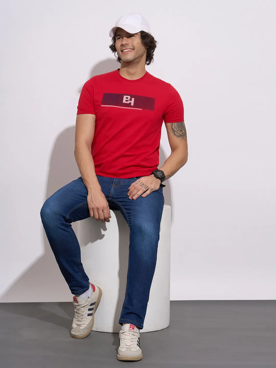 Red Moderno Fit Round Neck Men's T-Shirt by Being Human Clothing - Image 4