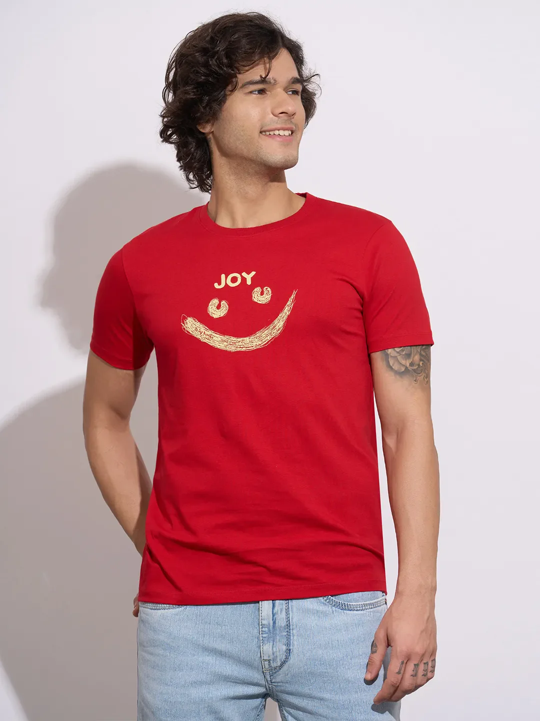 Red Moderno Fit Round Neck Men's T-Shirt by Being Human Clothing