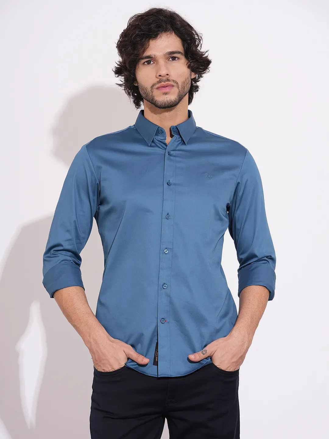 Teal Moderno Fit Regular Collar Men's Shirt by Being Human Clothing