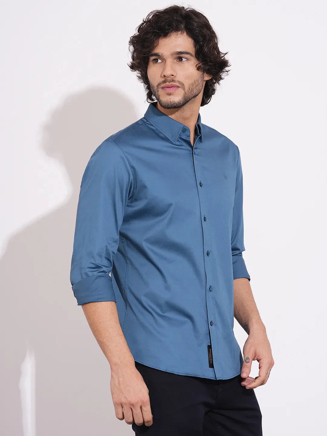 Teal Moderno Fit Regular Collar Men's Shirt by Being Human Clothing - Image 2