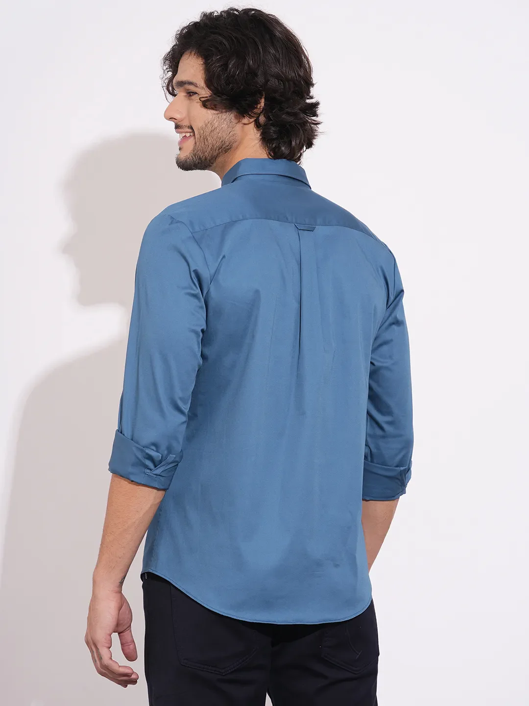 Teal Moderno Fit Regular Collar Men's Shirt by Being Human Clothing - Image 3