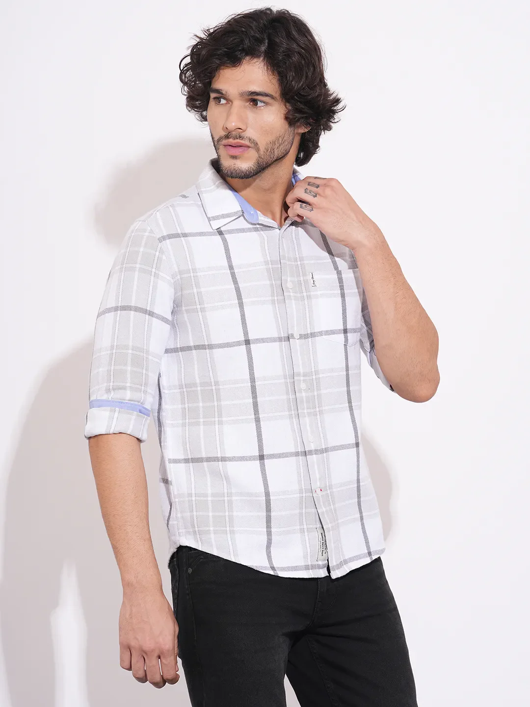 Cream Regular Fit Regular Collar Men's Shirt by Being Human Clothing