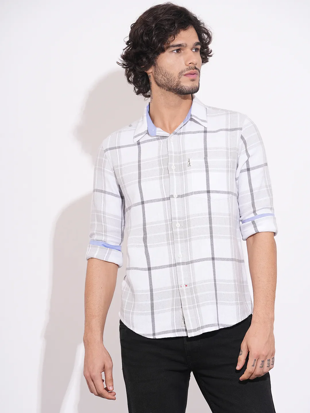Cream Regular Fit Regular Collar Men's Shirt by Being Human Clothing - Image 2