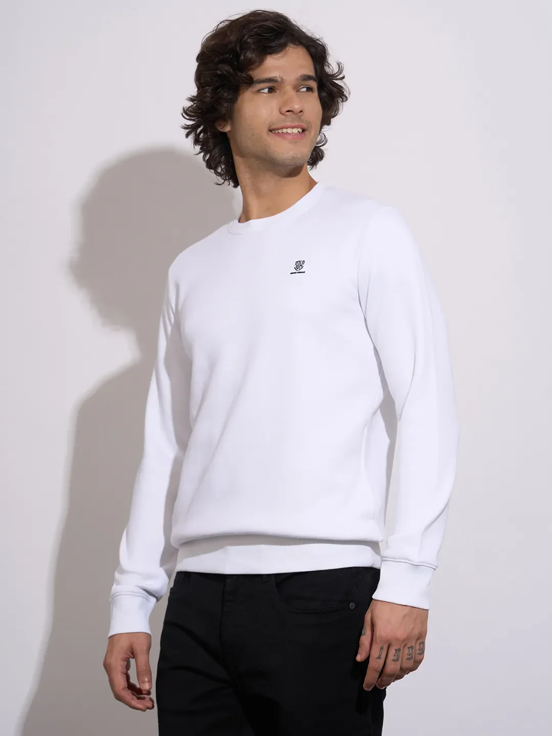 White Regular Fit Round Neck Long Sleeves Cotton Blend Men's Sweatshirt by Being Human Clothing - Image 2