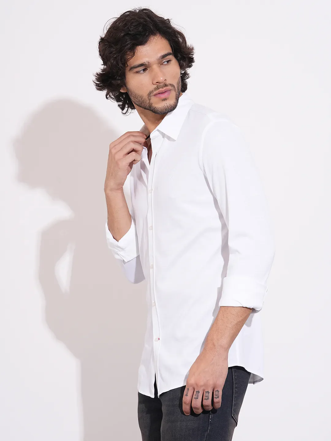 White Regular Fit Regular Collar Men's Shirt by Being Human Clothing - Image 2