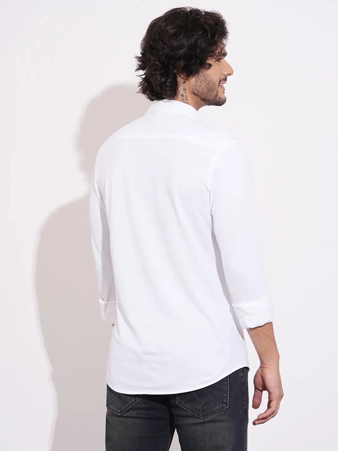 White Regular Fit Regular Collar Men's Shirt by Being Human Clothing - Image 3