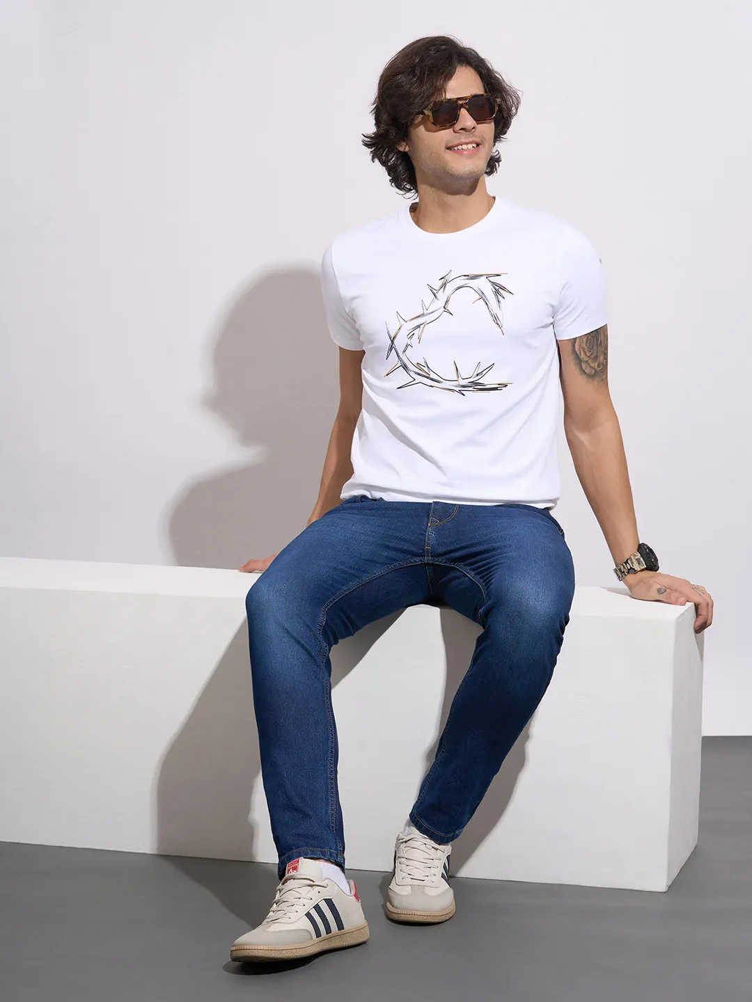 White Moderno Fit Round Neck Men's T-Shirt by Being Human Clothing - Image 4