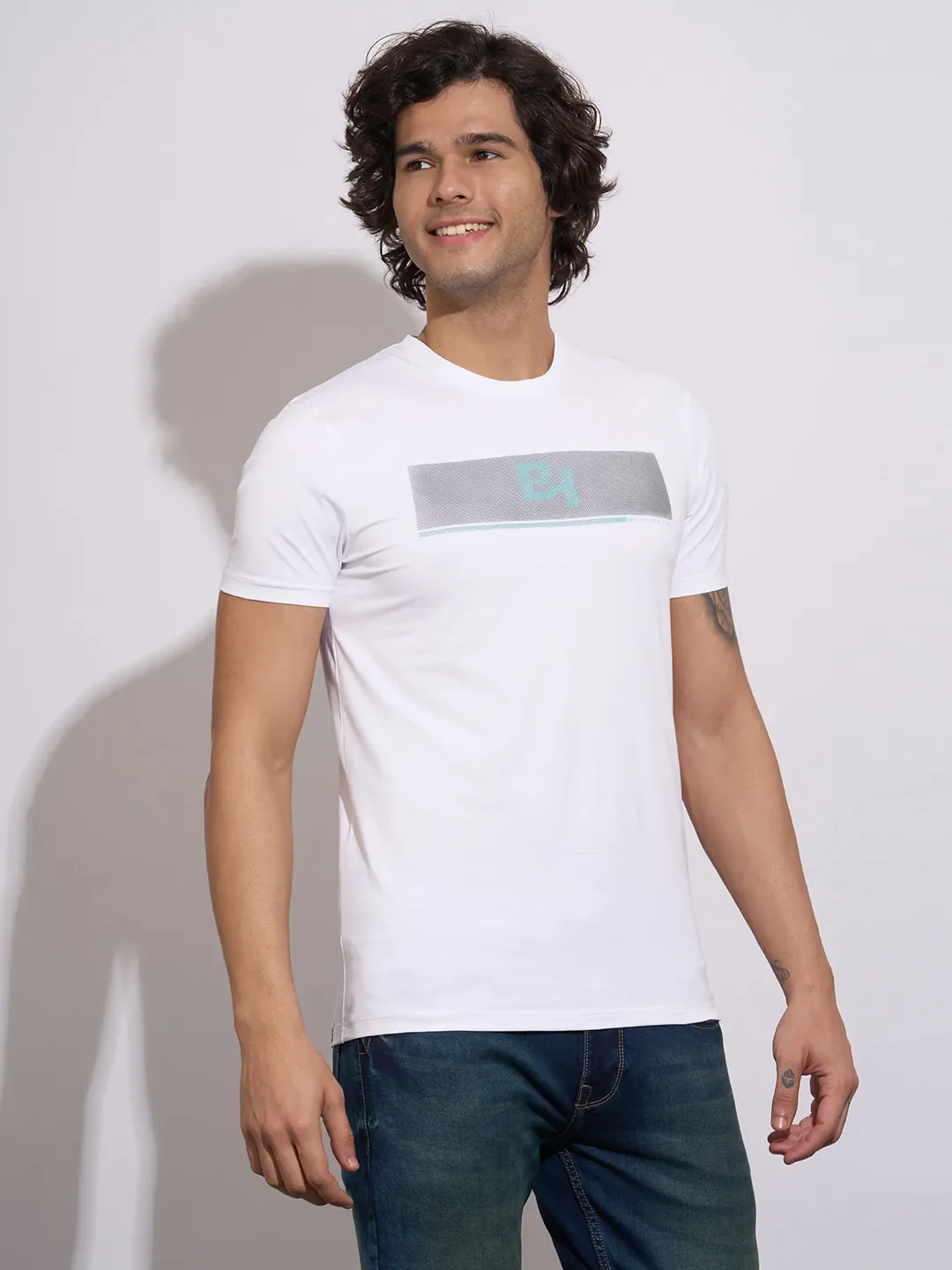White Moderno Fit Round Neck Men's T-Shirt by Being Human Clothing - Image 2
