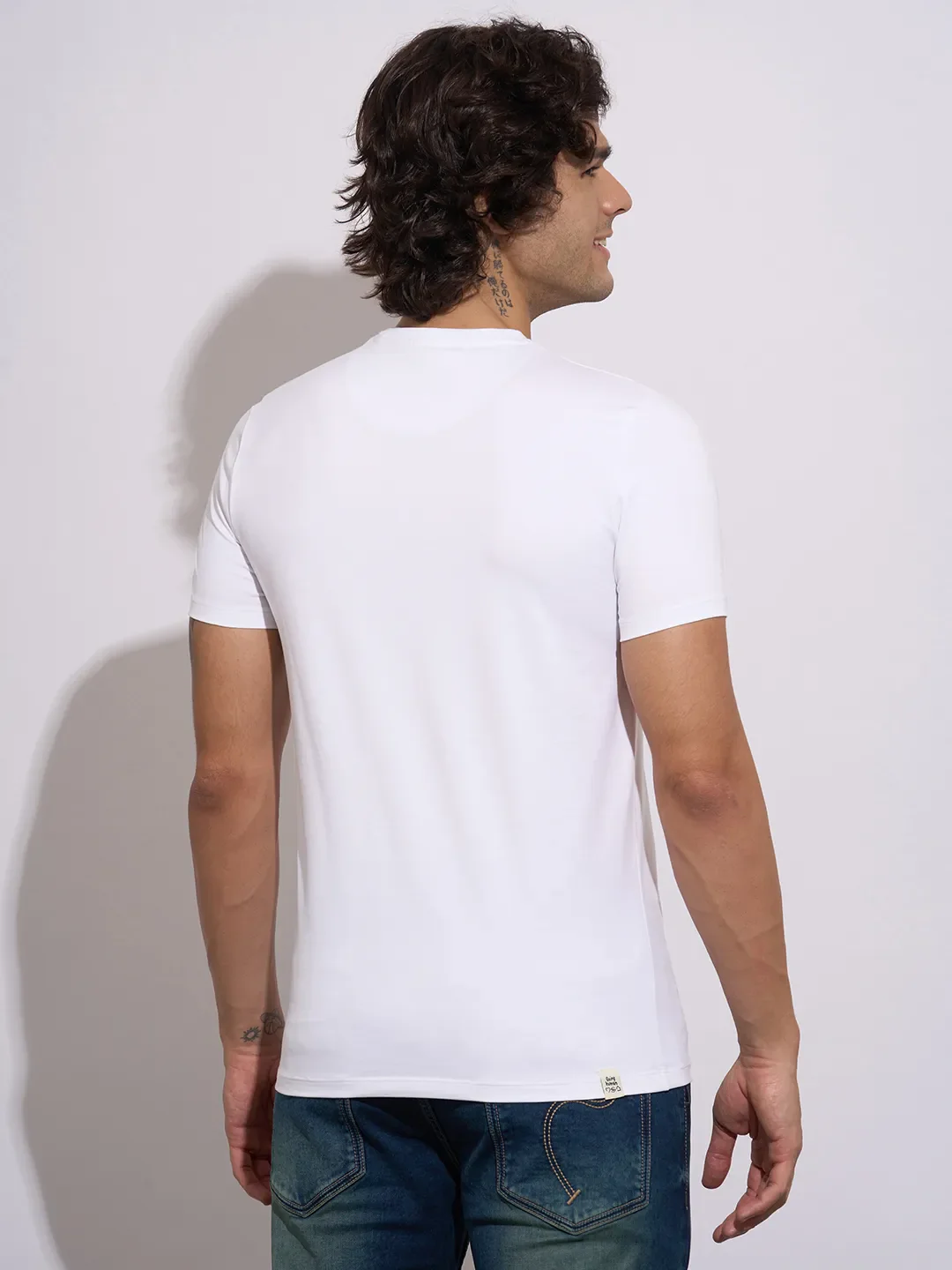 White Moderno Fit Round Neck Men's T-Shirt by Being Human Clothing - Image 3