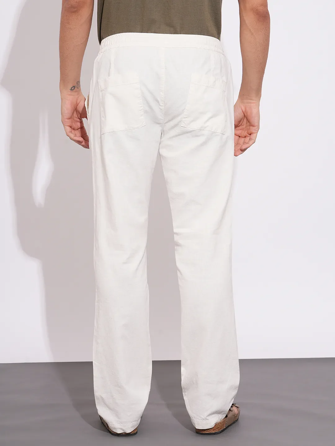 White Regular Fit Chinos For Men By Being Human Clothing - Image 3