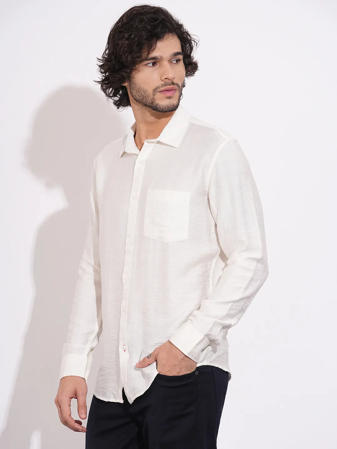 White Moderno Fit Regular Collar Long Sleeves Cotton Blend Men's Shirt by Being Human Clothing - Image 2