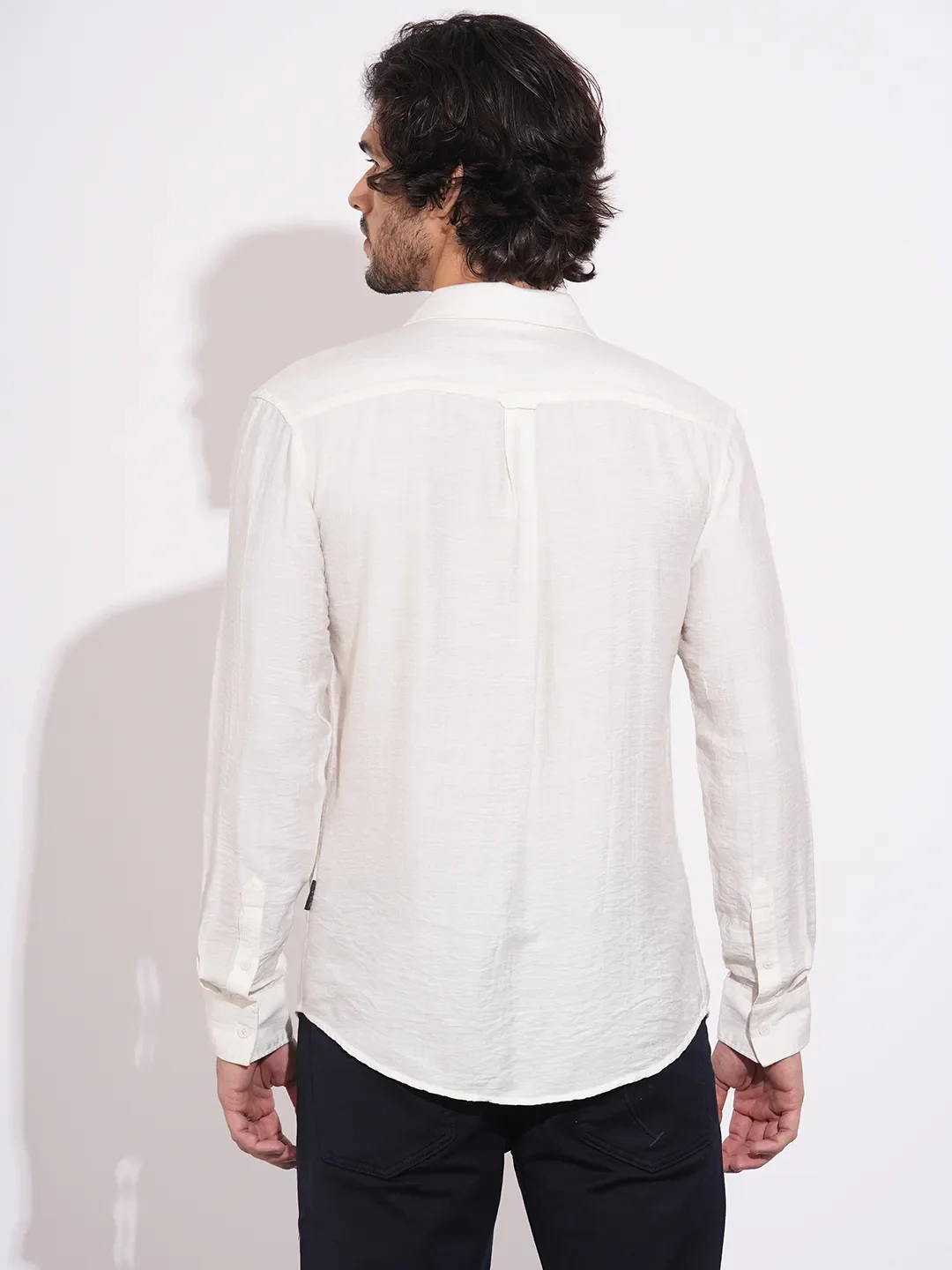 White Moderno Fit Regular Collar Long Sleeves Cotton Blend Men's Shirt by Being Human Clothing - Image 3