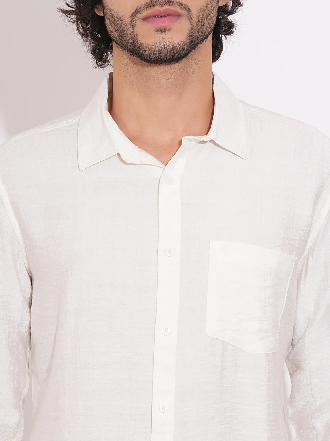 White Moderno Fit Regular Collar Long Sleeves Cotton Blend Men's Shirt by Being Human Clothing - Image 5
