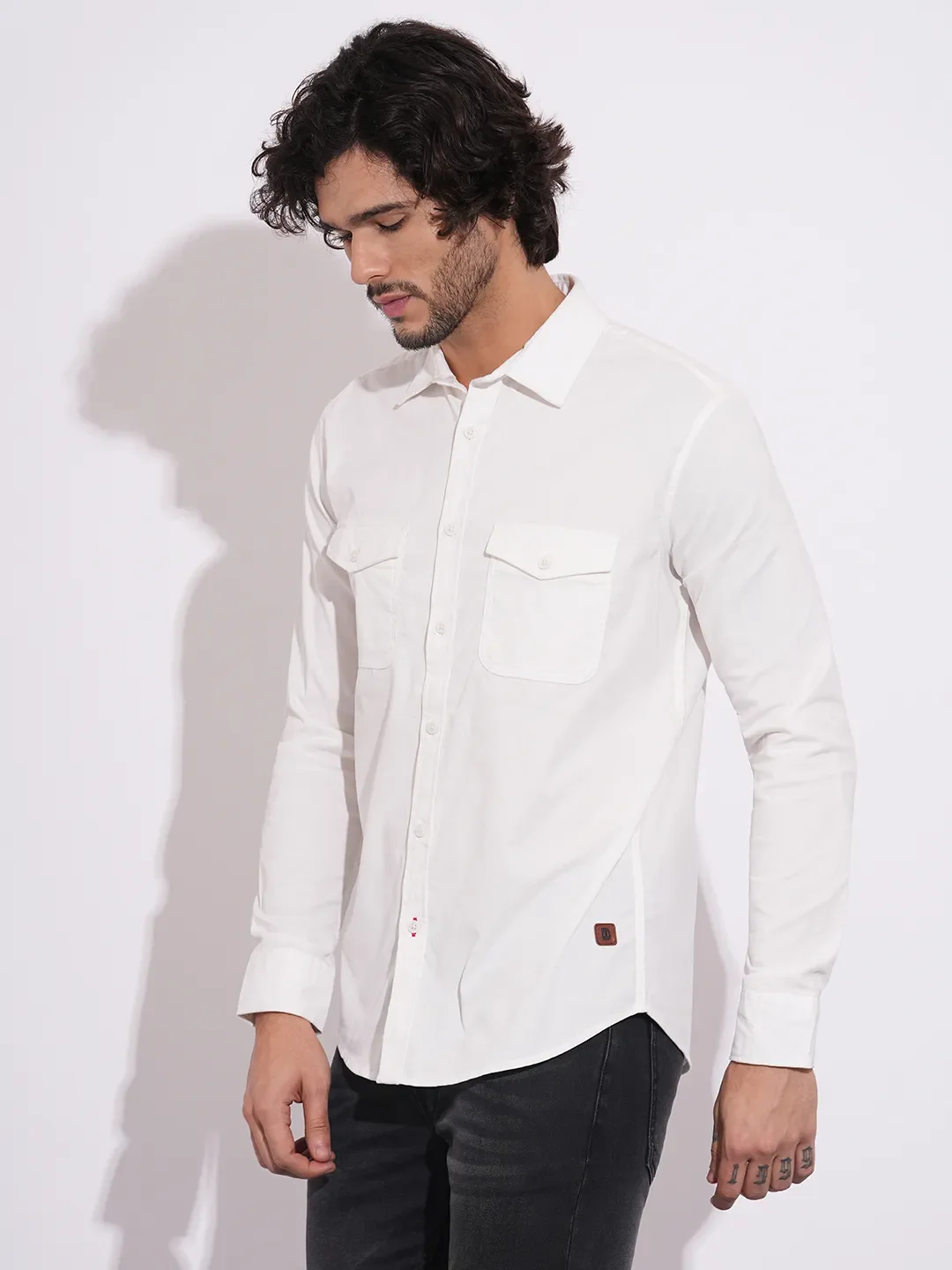 White Moderno Fit Regular Collar Long Sleeves Cotton Men's Shirt by Being Human Clothing - Image 2