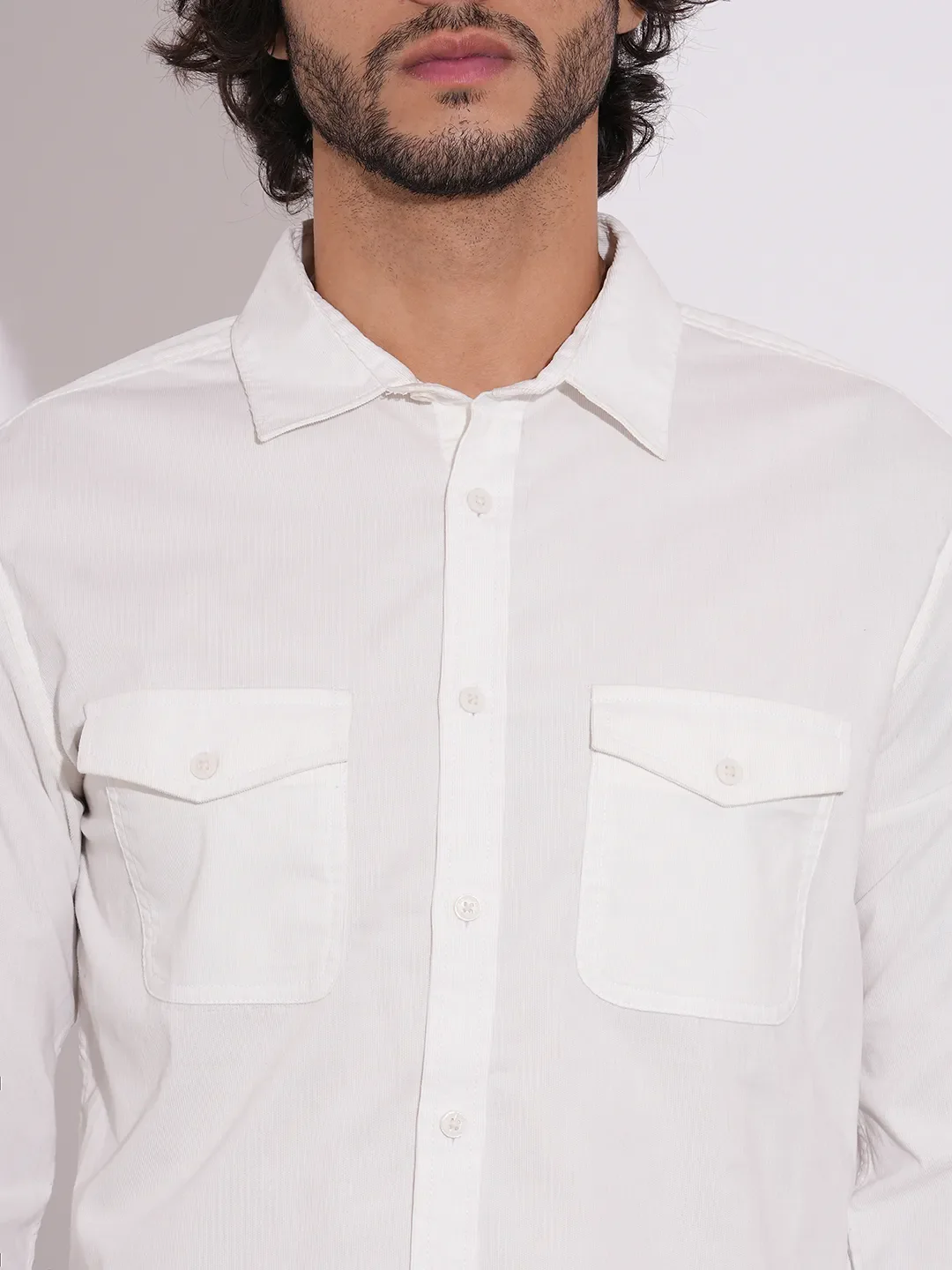 White Moderno Fit Regular Collar Long Sleeves Cotton Men's Shirt by Being Human Clothing - Image 5