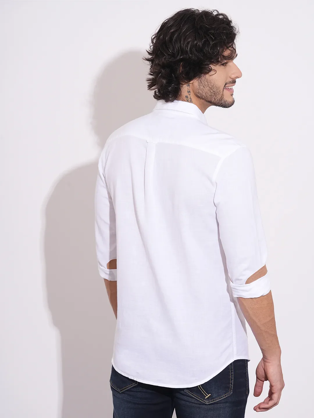White Regular Fit Regular Collar Men's Shirt by Being Human Clothing - Image 3