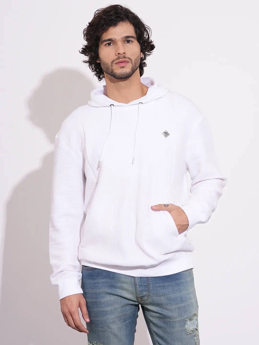 White Easy Fit  Long Sleeves Cotton Men's Hoodie by Being Human Clothing