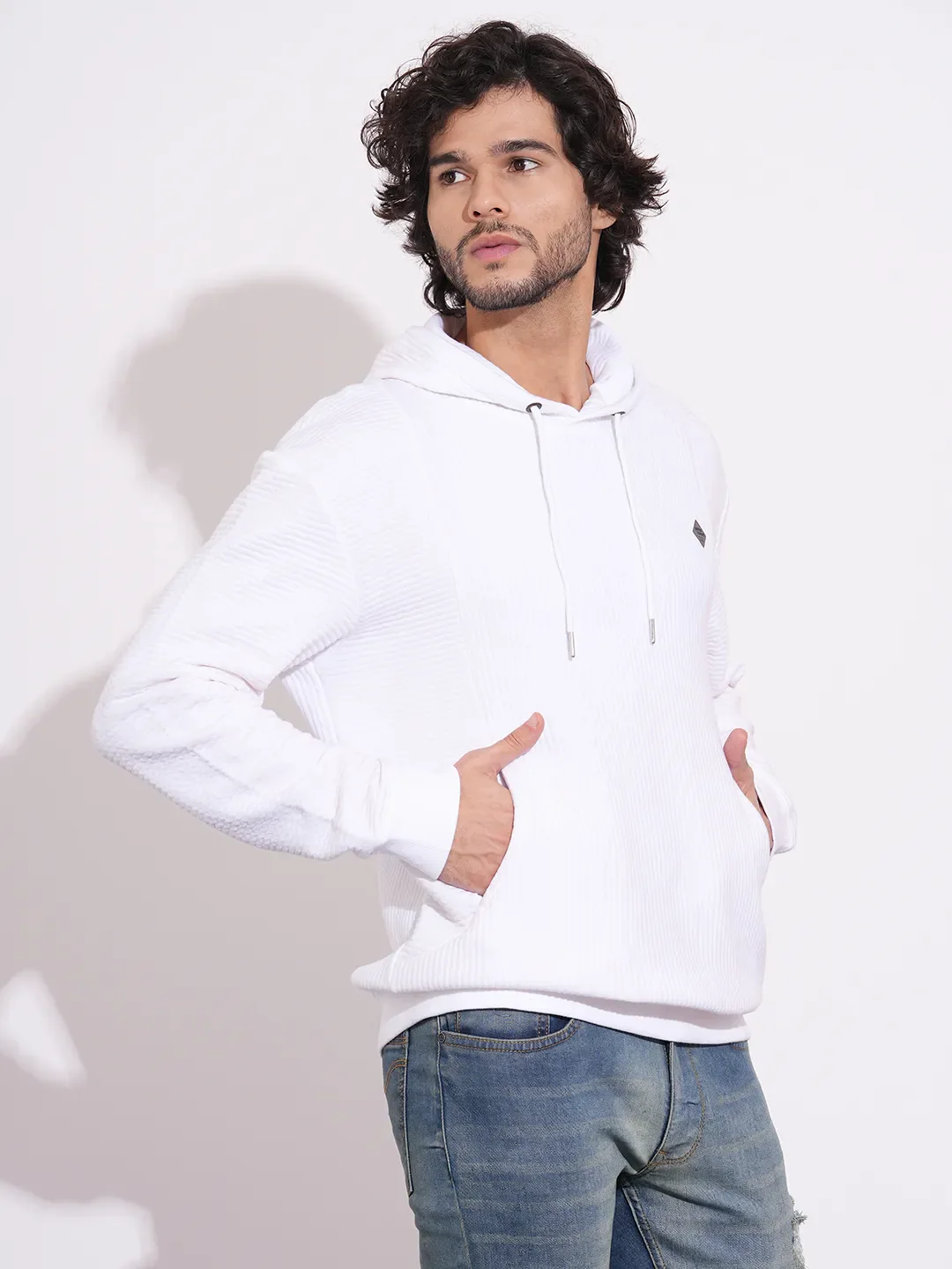 White Easy Fit  Long Sleeves Cotton Men's Hoodie by Being Human Clothing - Image 2