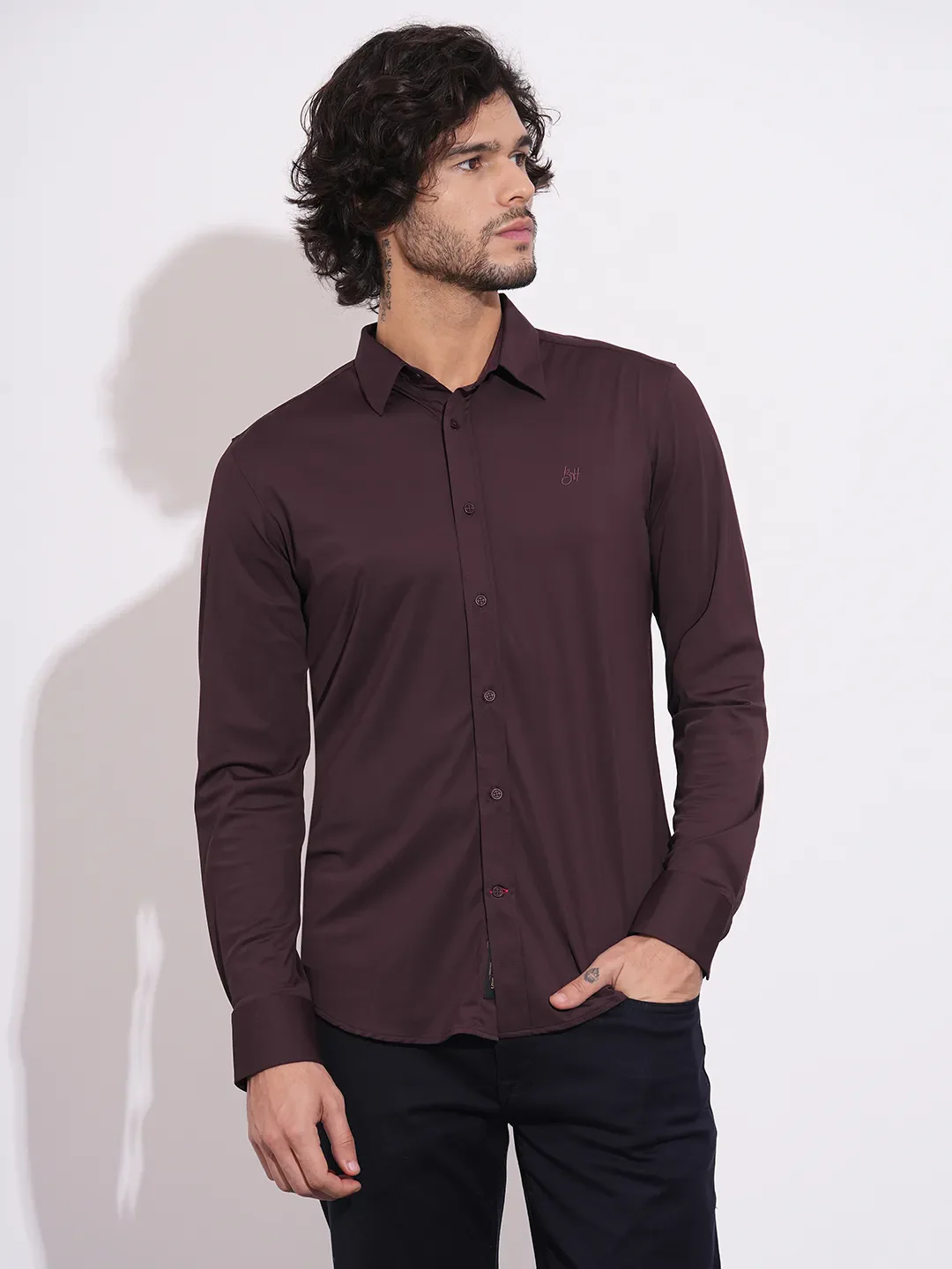 Wine Regular Fit Regular Collar Men's Shirt by Being Human Clothing